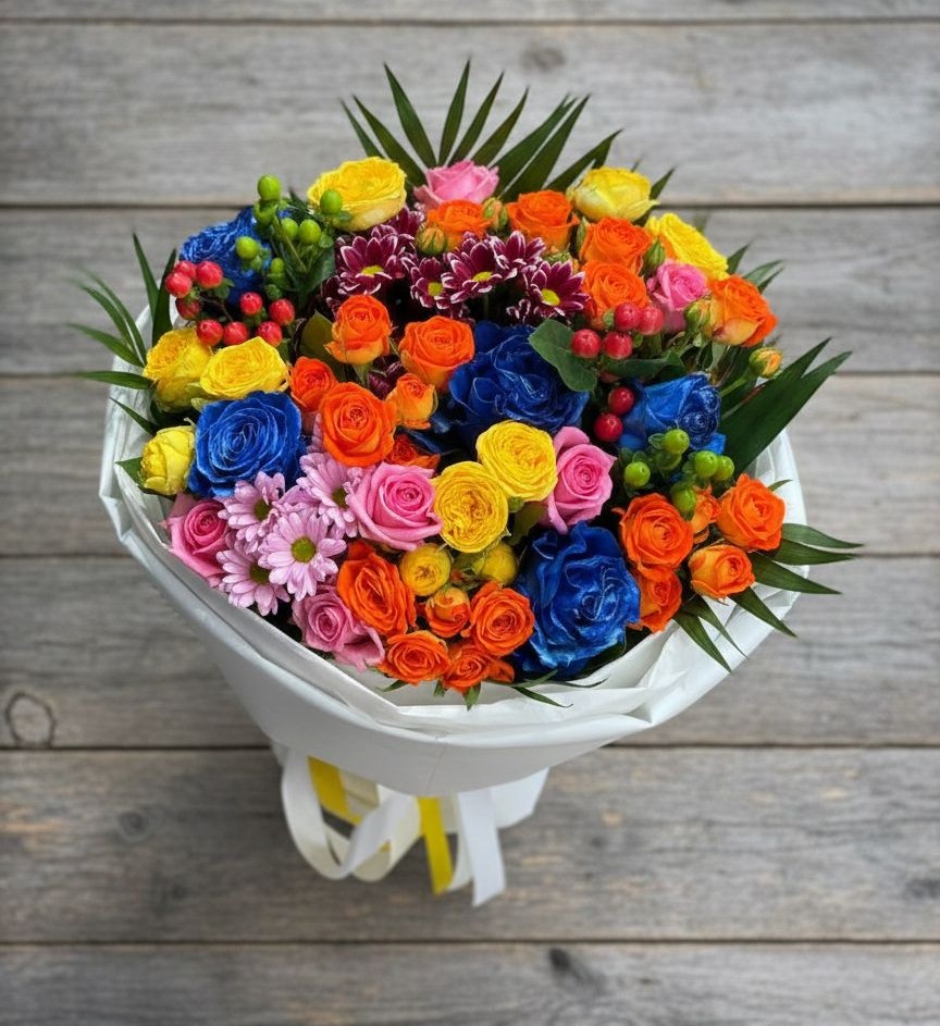 Букет цветов из: Розы и Хризантемы в Юго-Камский