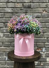Цветочная композиция из Гипсофила и Розы в шляпной коробке в Юго-Камский