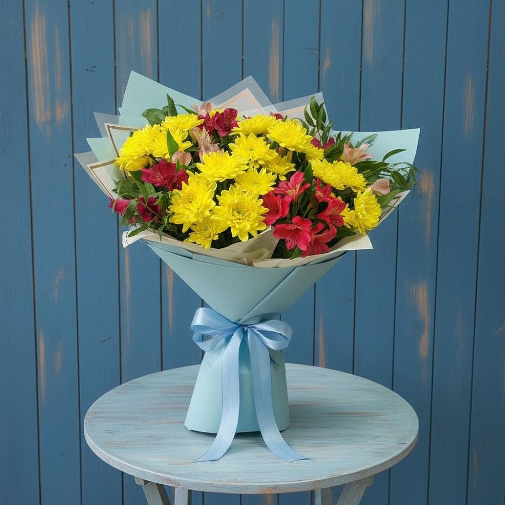Букет цветов из: Альстромерии и Хризантемы в Юго-Камский