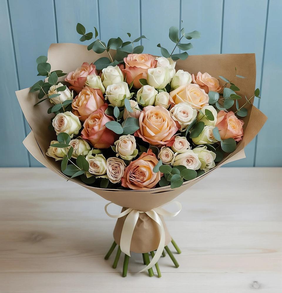 Букет цветов из: Альстромерии и Розы в Юго-Камский