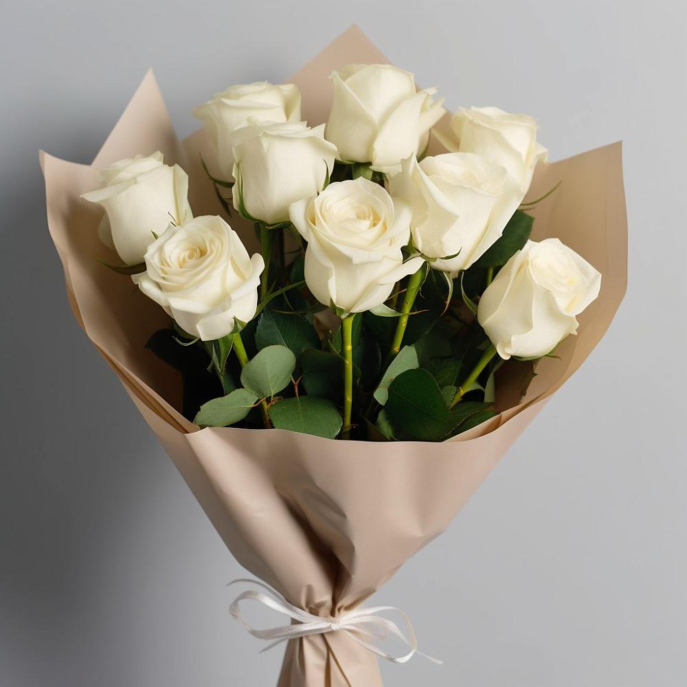 Букет 9 Белых роз Эдлесс Лав в Юго-Камский