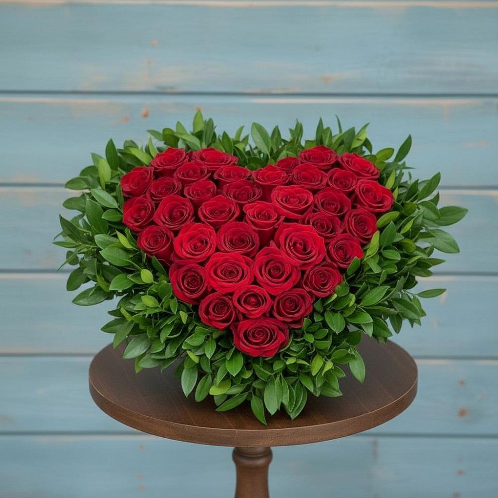 Цветочная композиция из Розы в виде сердца в Юго-Камский