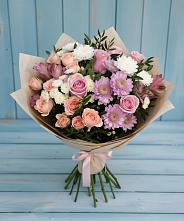 Букет цветов из:  Хризантемы, Розы и Альстромерии #REPLACE_PRED# Юго-Камский