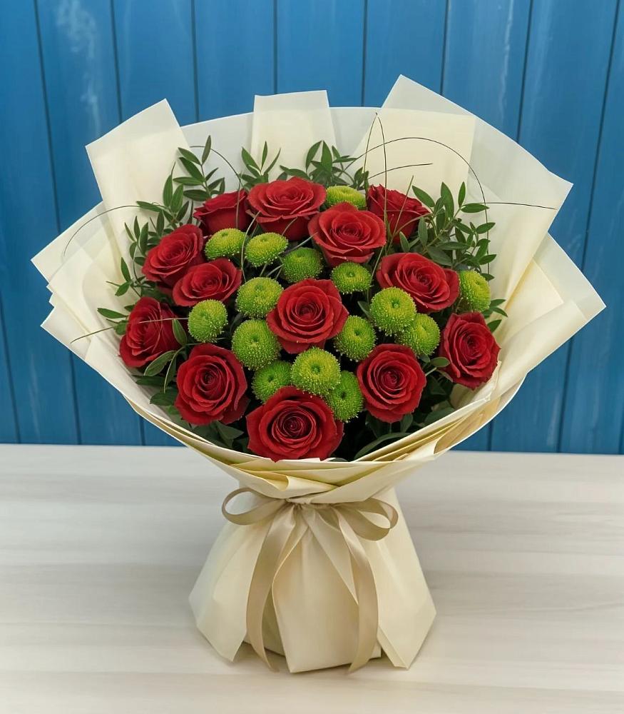 Букет цветов из: Розы и Хризантемы в Юго-Камский